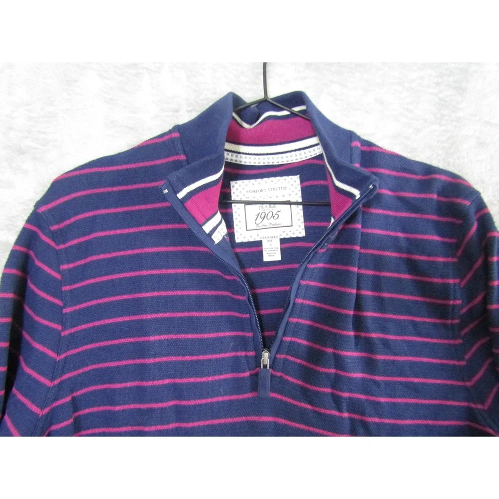 Jos A Bank 1905 Navy Pink Striped Quarter Zip Pullover Sweater Size‎ S